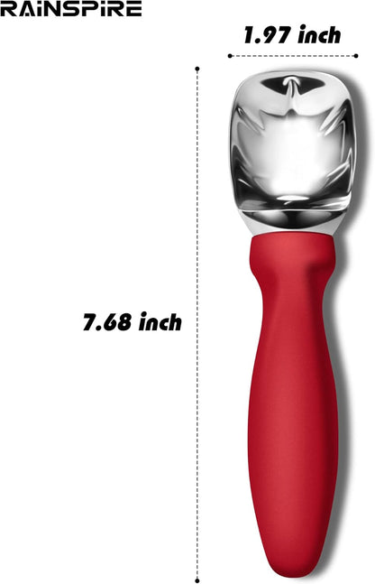 Rainspire Stainless Steel Ice Cream Scoop - Heavy Duty Design with Comfortable Handle | Red Color
