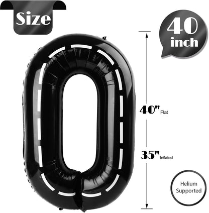 Race Car Number Balloon - 40 Inch Black 0 Balloon for Boys' Birthday Party Decorations