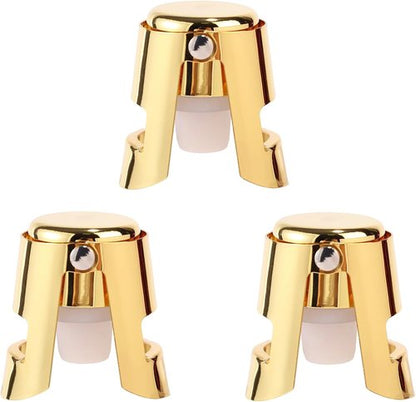 3pcs Champagne Stoppers, Stainless Steel & Silicone Bottle Cork Leak-Proof Keep Bubbles Fresh Champagne Sealers & Wine Savers Reusable Wine Stopper for Cava Prosecco and Sparkling (Gold)