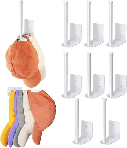 Durmmur Hat Racks - 8 Pack Stainless Steel Baseball Cap Organizer with Strong Adhesive | White 6 in