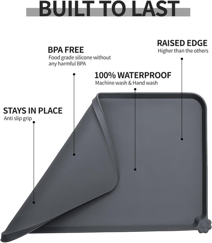 Skiennix Waterproof Pet Feeding Mat - High Raised Edges for Messy Drinkers | BPA-Free, Durable Design