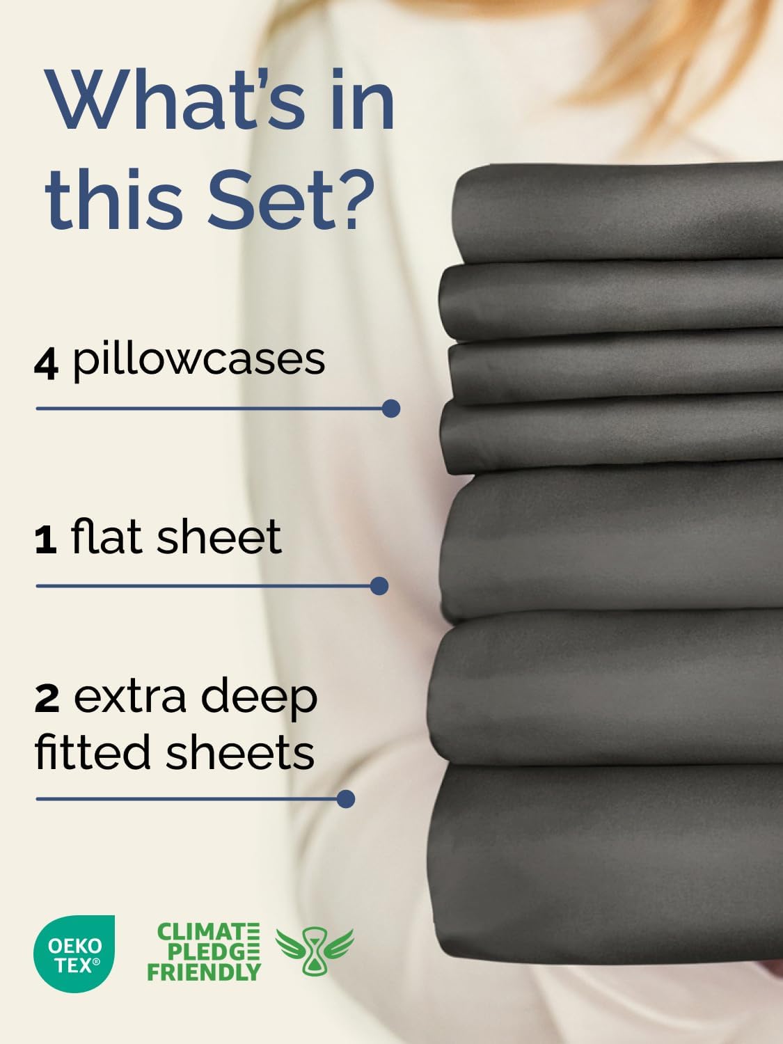 Skiennix Extra Deep Split King Sheet Set - 7 Piece Breathable Cooling Bedding - Soft, Wrinkle-Free Charcoal