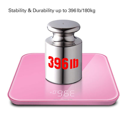 VisionTechShop S Body High Precision Ultra Wide Digital Body Weight Bathroom Scale up to 396lb/180kg, Super-Clear Large LED Display,Step-On Technology, Pink