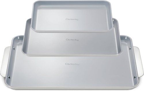Caraway Non-Stick Ceramic Baking Sheet Trio - Non-Toxic & PTFE Free - Large 18"x13", Medium 15"x10", Small 9"x13" - Gray