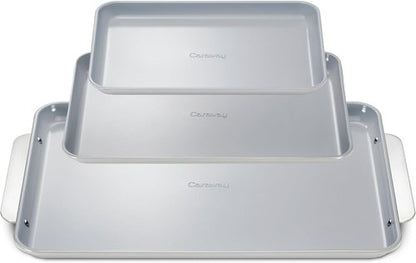 Caraway Non-Stick Ceramic Baking Sheet Trio - Non-Toxic & PTFE Free - Large 18"x13", Medium 15"x10", Small 9"x13" - Gray