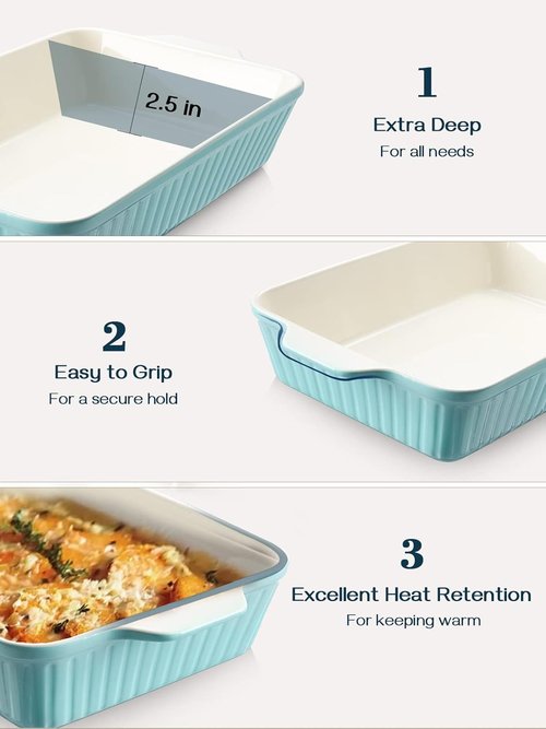 DOWAN 9x13-Inch Baking Dish - Deep Ceramic Casserole Pan with Handles | Oven Safe, 135 oz, Blue