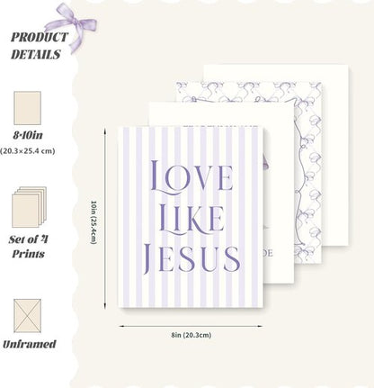 LARTSFRO Coquette Purple Bow Wall Art - Inspirational Christian Decor for Teen Girls | Set of 4 Unframed 10x8 Inch Prints