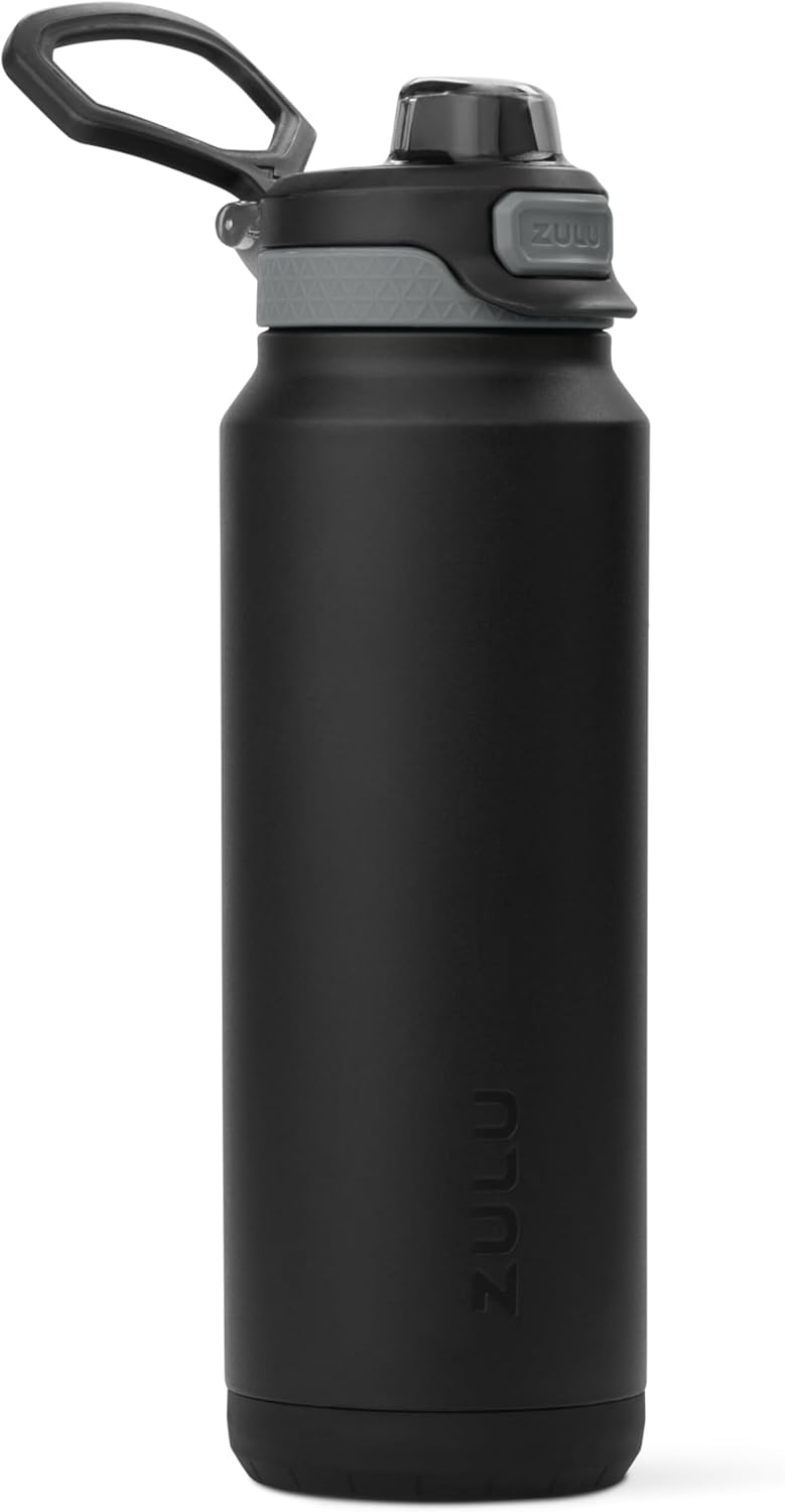 ZULU Powerfill Pro 32oz Stainless Steel Water Bottle - Quick Fill Lid, Triple Walled Insulation, Leak Proof, Black