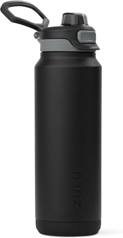 ZULU Powerfill Pro 32oz Stainless Steel Water Bottle - Quick Fill Lid, Triple Walled Insulation, Leak Proof, Black