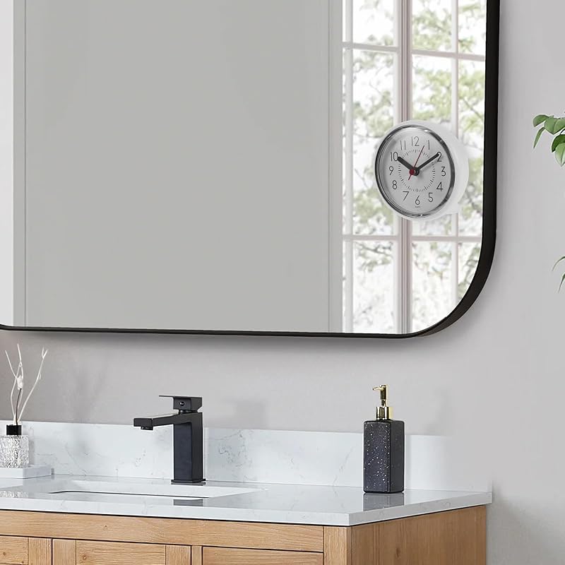 Shower Clock with Suction Cup – Waterproof Wall Clock for Bathroom, White Plastic