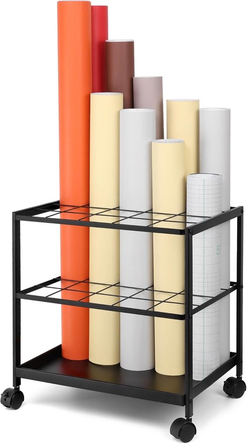 Blueprint Storage Rack Cart - 20-Slot Metal Holder with Double-Layer Grids for Secure Organization