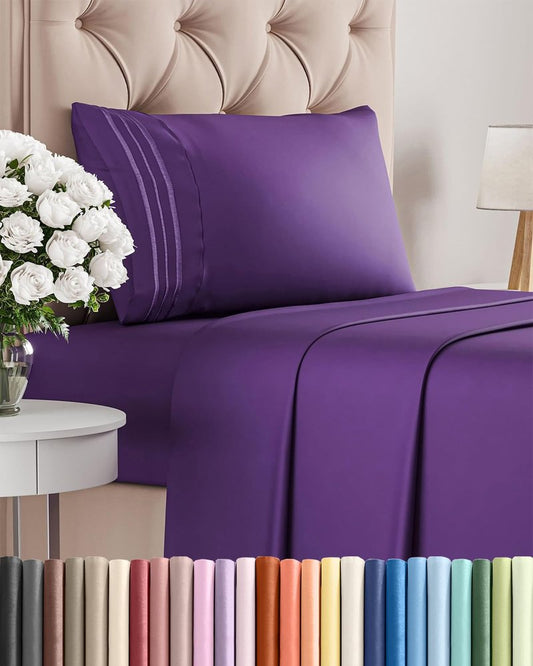 Twin XL Size 3 Piece Sheet Set - Comfy Breathable & Cooling Bed Sheets Set - Hotel Luxury Bedding for Women, Men, Kids, Teens, Boys & Girls - Deep Pockets, Ultra-Soft, Wrinkle Free - Oeko-Tex - Purple