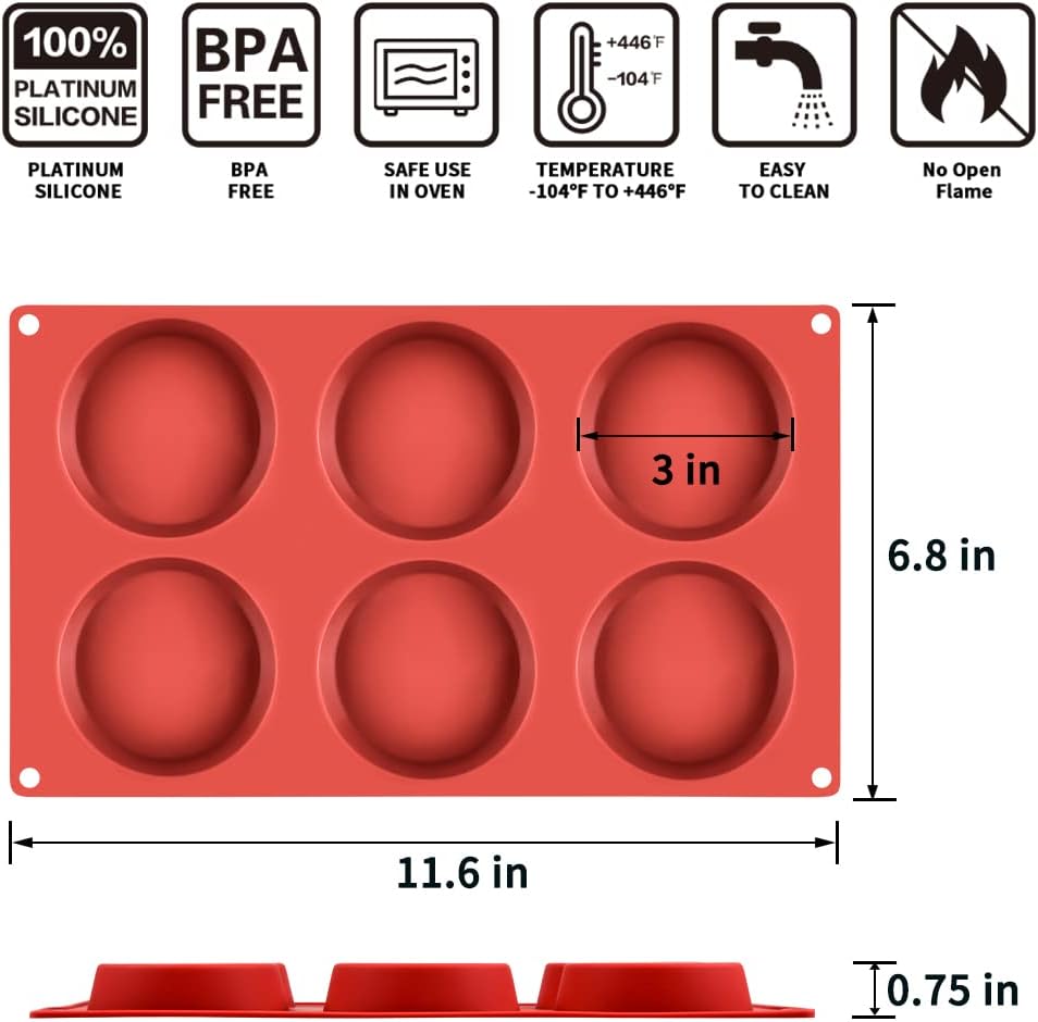 CAKETIME Silicone Egg Molds - 3" Round Muffin Top Pan for Whoopie Pies, Cornbread & Egg Bites | 1 Pack