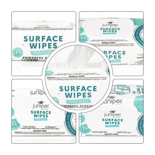 Juniper CLEAN 24 Pack Surface Cleaning Wipes Bleach Free, All-Purpose Cleaner for Bathroom, Kitchen, Office, 1728 Count Soft Flow, Fresh Scent, Bleach Free, Lint Free, Durable