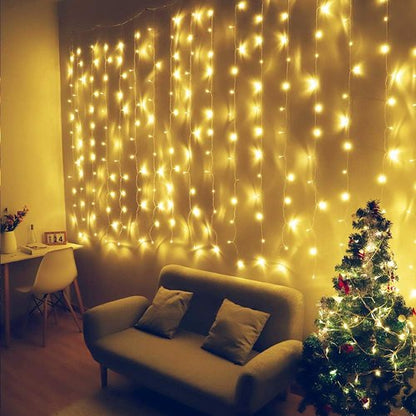 HEYFUNi Curtain Lights - 13ft x 6.5ft Warm White Icicle String Lights with 8 Modes for Holiday Decor