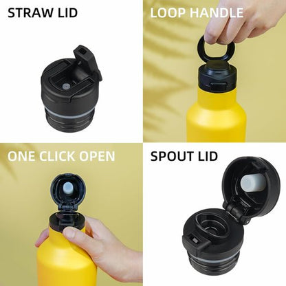 BJPKPK Insulated Water Bottle - 25oz Stainless Steel Flask With Straw & Carry Handle | Rainbow
