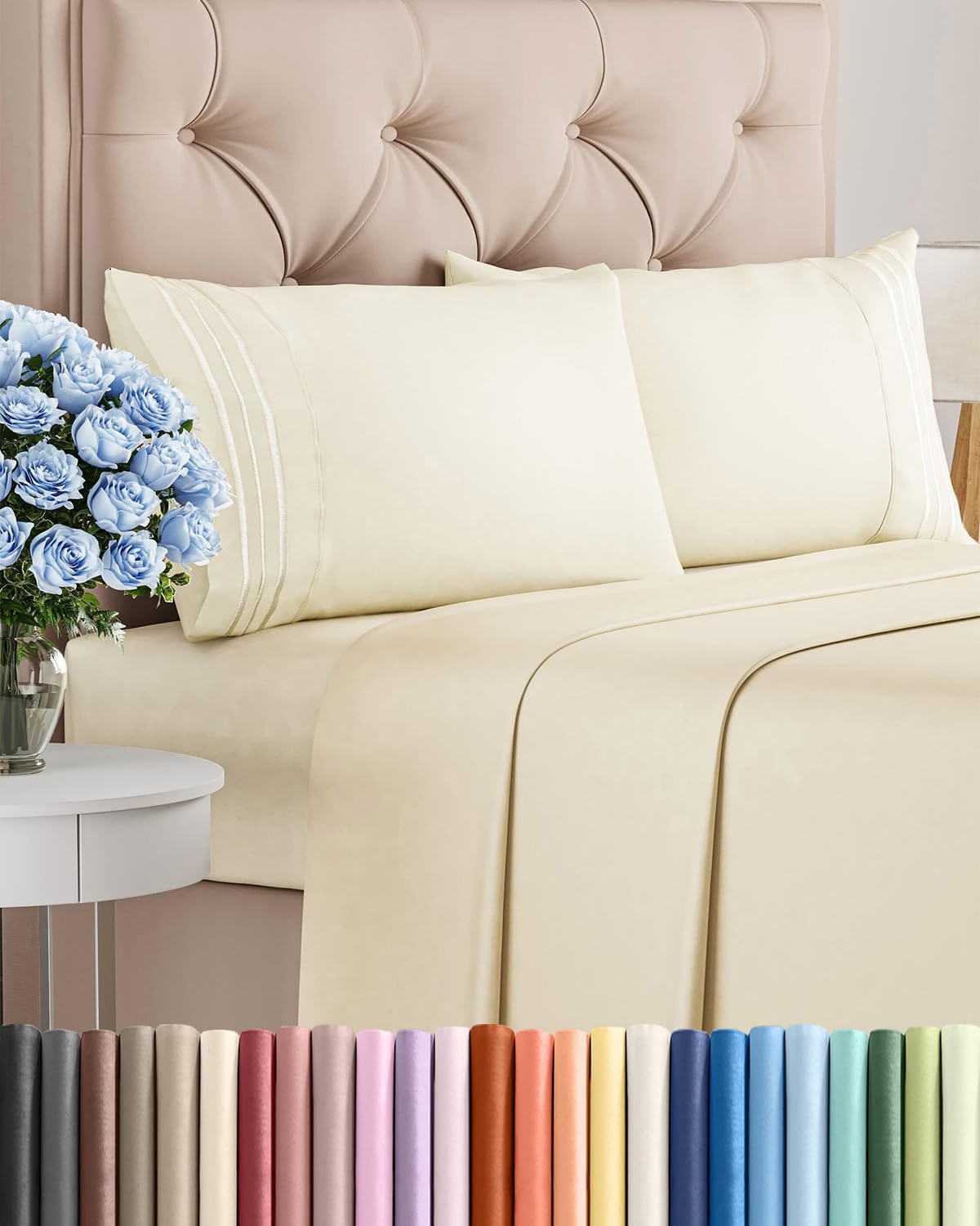 Skiennix Full Size 4-Piece Sheet Set - Comfy, Breathable & Cooling Bedding - Ultra-Soft, Deep Pockets, Off White