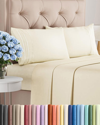 Skiennix Full Size 4-Piece Sheet Set - Comfy, Breathable & Cooling Bedding - Ultra-Soft, Deep Pockets, Off White