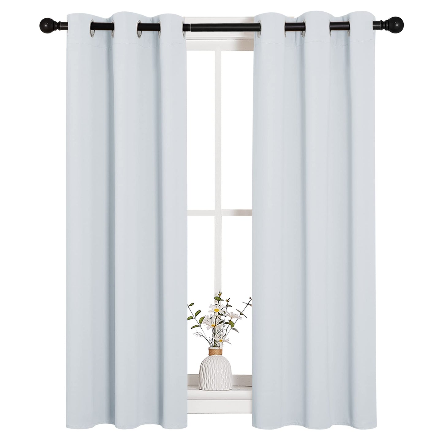 NICETOWN Room Darkening Draperies Curtains Panels, Window Treatment Thermal Insulated Grommet Room Darkening Curtains/Drapes for Bedroom (2 Panels, 29 by 45, Platinum-Greyish White)