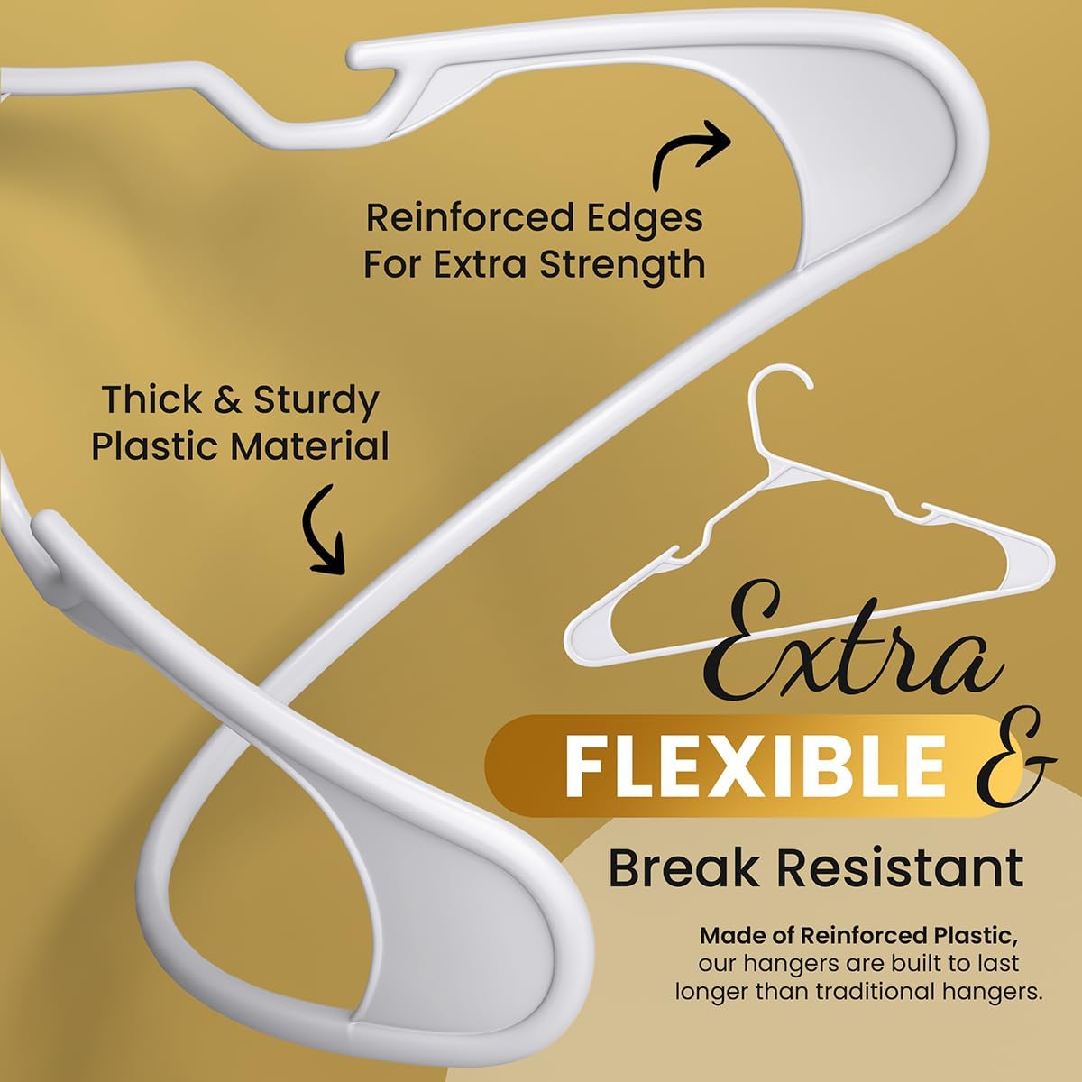 Modern Space 100-Pack Adult Plastic Hangers | Sturdy & Durable Design for Shirts, Pants, Coats - White