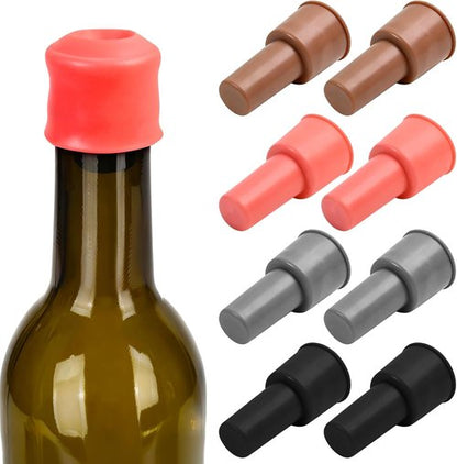 8PCS Silicone Wine Stopper for Wine Bottles, Reusable Sparkling Wine & Champagne Stopper, Double Seal Design to Keep Wine Fresh, Fits Most Bottles, 4 Colors (Grey, Red, Brown, Black)