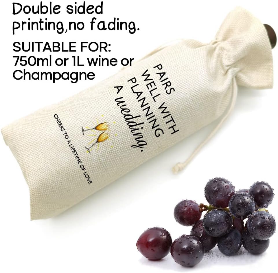 Socive Engagement Gifts for Couples, Wedding Gift Wine Bags, Engagement Gift, Bridal Shower Gift, Wedding Planning Gift, Burlap Reusable Wine Bag