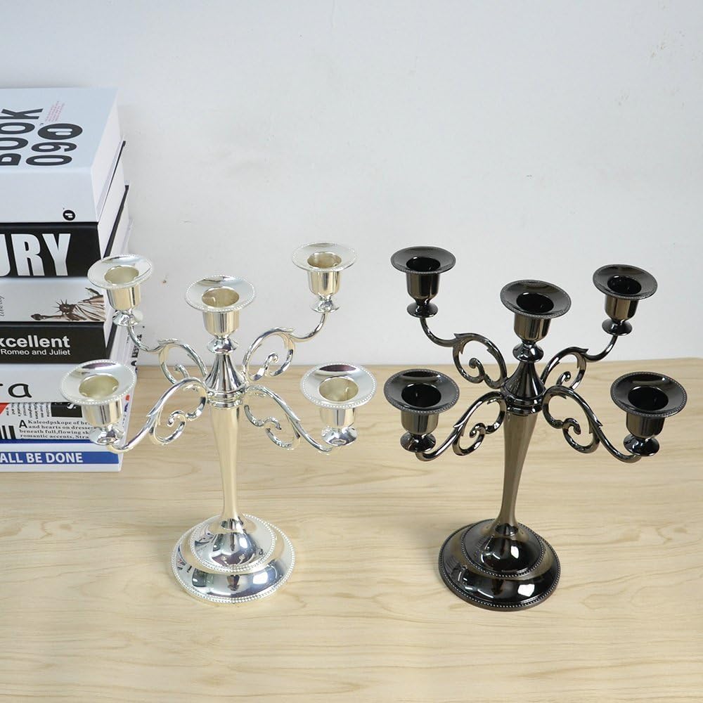Skiennix Black Candelabra Candle Holders - 10.6-Inch Tall for Pillar & Taper Candles | Easy Assembly Halloween Decor