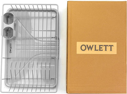 Skiennix Dish Drying Rack - Stainless Steel Kitchen Organizer with Cutlery Holder | 12''W x 15.5''L, Silver