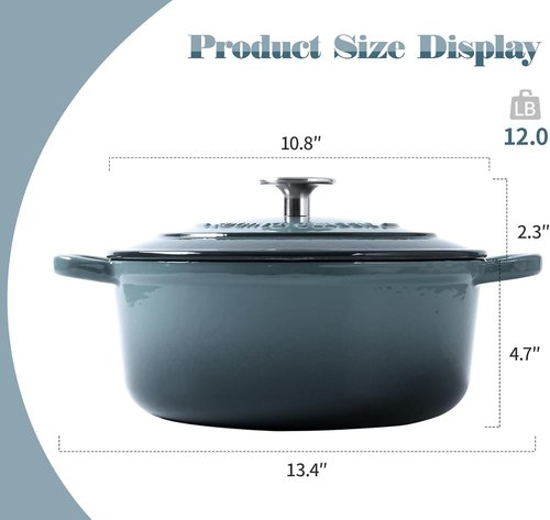 EDGING CASTING Enameled Cast Iron Dutch Oven - 5.5 Quart with Dual Handles in Slate Blue