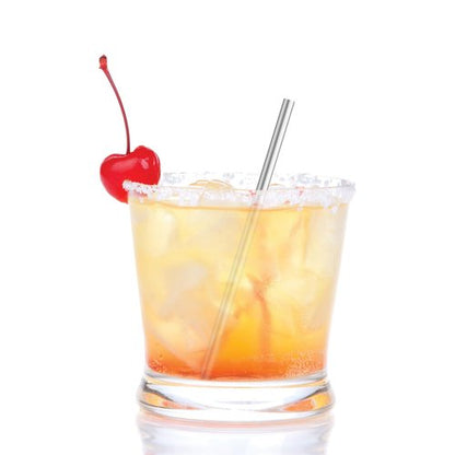 HIC Kitchen Bar Reusable Cocktail Straws with Cleaning Brush, 18/8 Stainless Steel, Set of 4