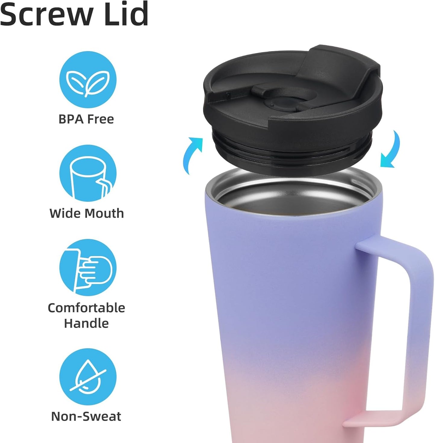 Skiennix Insulated Tumbler - 18 OZ Travel Coffee Mug with Handle & Straw | Pastel Sunset Design