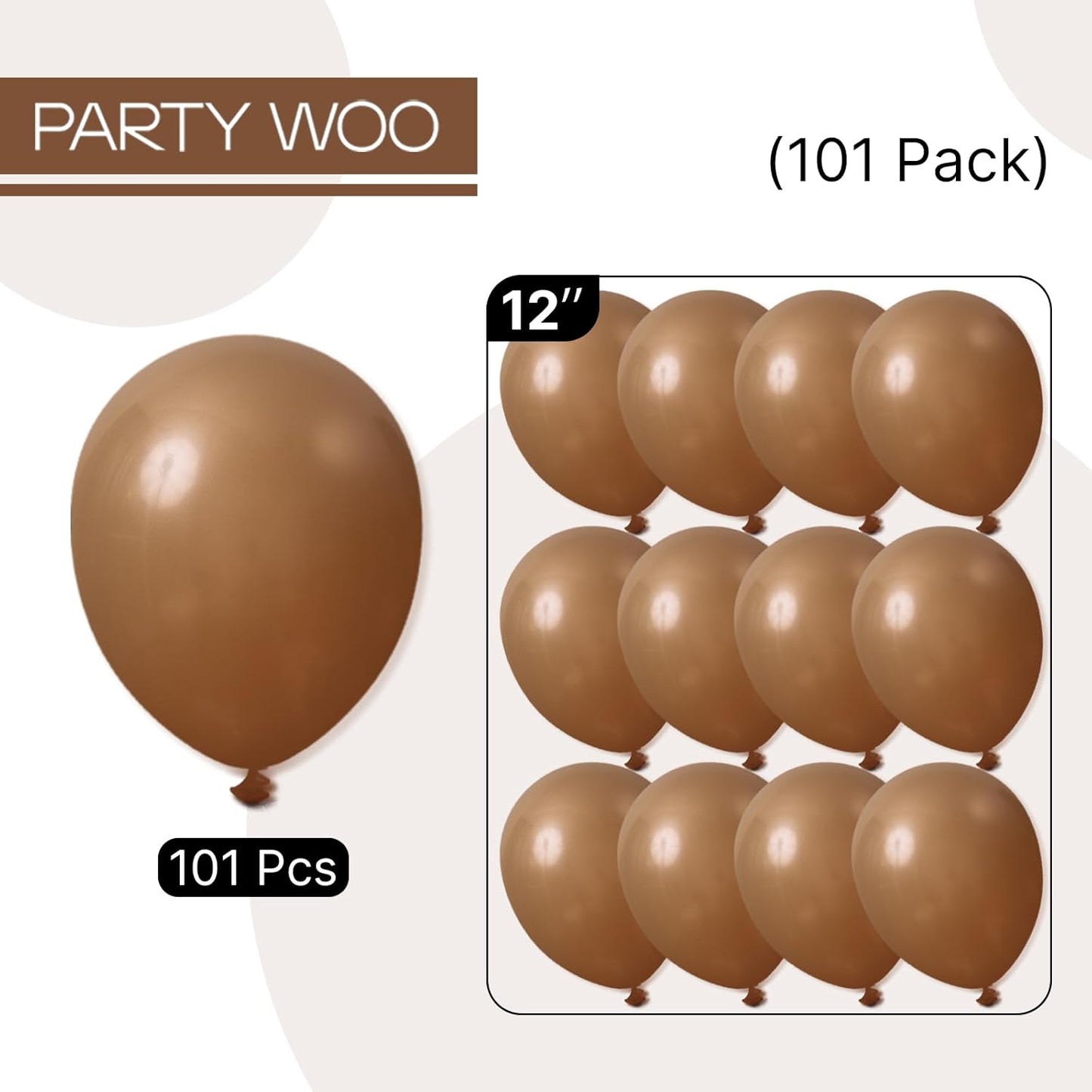PartyWoo Brown Balloons - 101pcs 12 Inch Boho Neutral Coffee Tan Latex for Weddings & Celebrations
