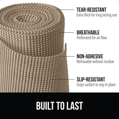 GORILLA GRIP Drawer Shelf Liner - Thick Non-Adhesive Protection for Cabinets & Drawers | 12" x 10', Beige