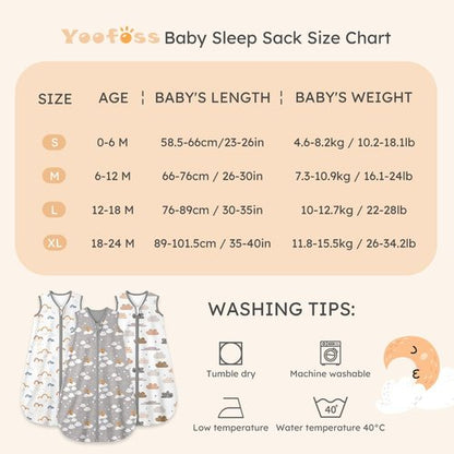 Yoofoss Baby Sleep Sack 12-18 Months Wearable Blanket for Babies 100% Organic Cotton 2-Way Zipper TOG 0.5 Toddler Sleeping Sack 3 Pack, Comfy Lightweight Sleep Sacks