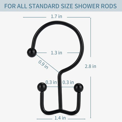 Goowin Shower Curtain Hooks, 12 Pcs Shower Curtain Rings, Durable Rust Proof Black Shower Curtain Hooks, Shower Rings for Curtain, Double Glide Shower Hooks for Shower Curtain Rods, Black