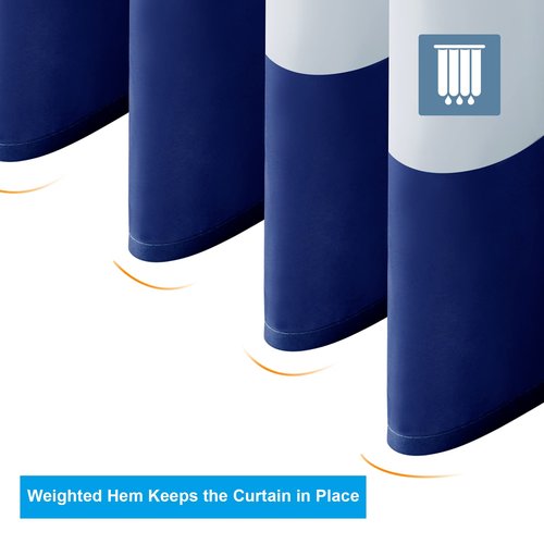 AmazerBath Navy Blue Shower Curtain Stripes, 72" W x 72" H Blue and White Shower Curtain, Fabric Shower Curtains for Bathroom with 2 Heavy Stones, Water Repellent