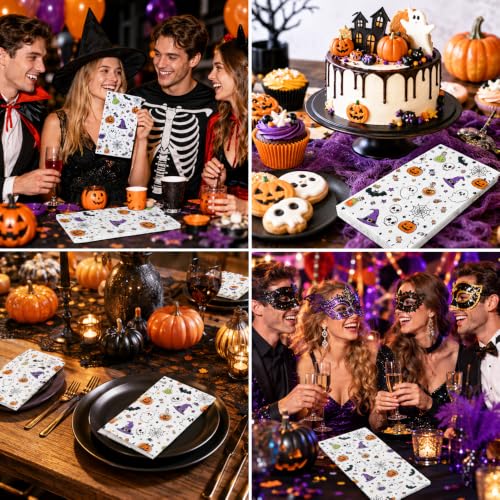 Multicolored Halloween Disposable Napkins - 50 Pack Guest Dinner Paper Towels