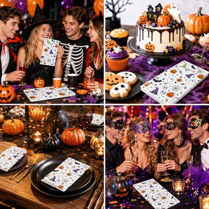 Multicolored Halloween Disposable Napkins - 50 Pack Guest Dinner Paper Towels