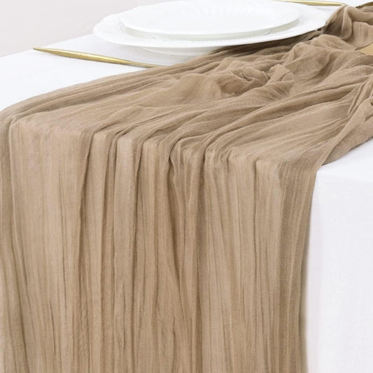 Socomi Cheesecloth Table Runner - 6pcs Nude Brown Rustic Gauze | 120 Inch for Weddings & Events