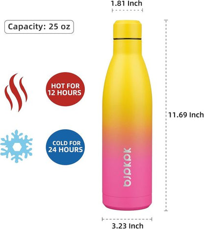BJPKPK 25oz Insulated Water Bottle - Double Wall Vacuum Stainless Steel | Keeps Drinks Hot & Cold, Rainbow