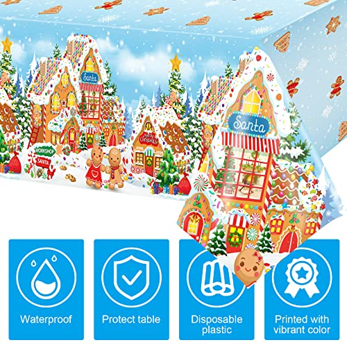 Tiamon 3 Pack Gingerbread Man Tablecloths - Christmas Plastic Table Covers