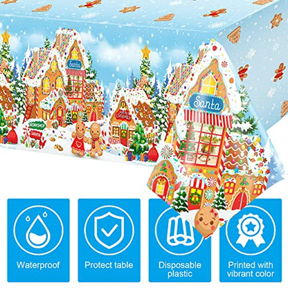 Tiamon 3 Pack Gingerbread Man Tablecloths - Christmas Plastic Table Covers