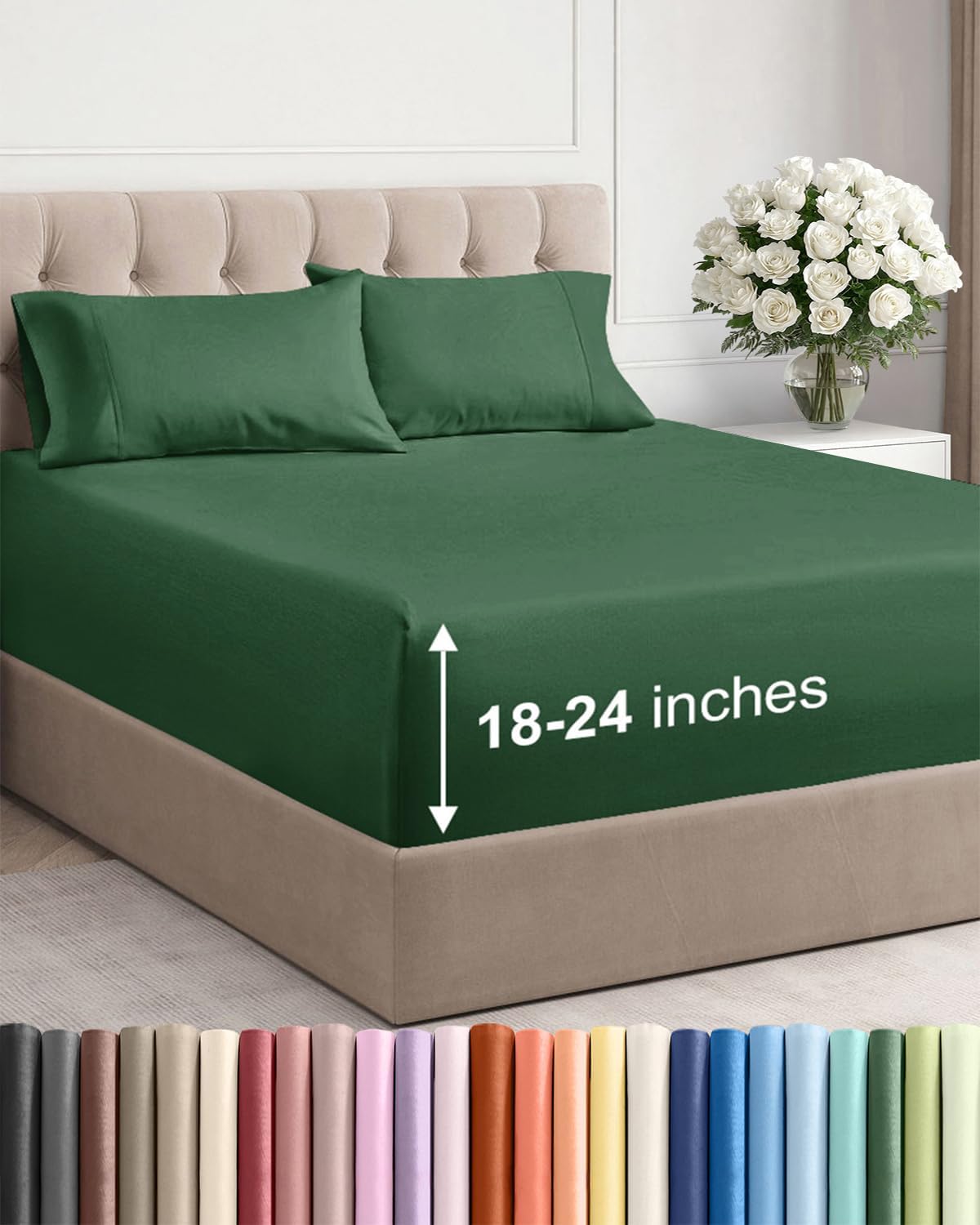 Skiennix Extra Deep Twin Sheet Set | 4-Piece Breathable Cooling Bedding - Soft, Wrinkle-Free - Emerald Green