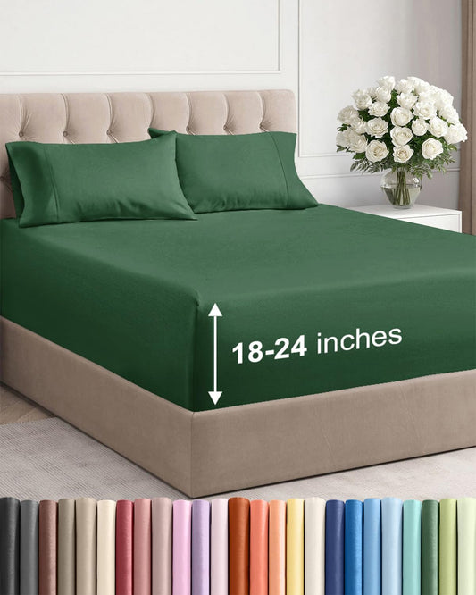 Skiennix Extra Deep Twin Sheet Set | 4-Piece Breathable Cooling Bedding - Soft, Wrinkle-Free - Emerald Green