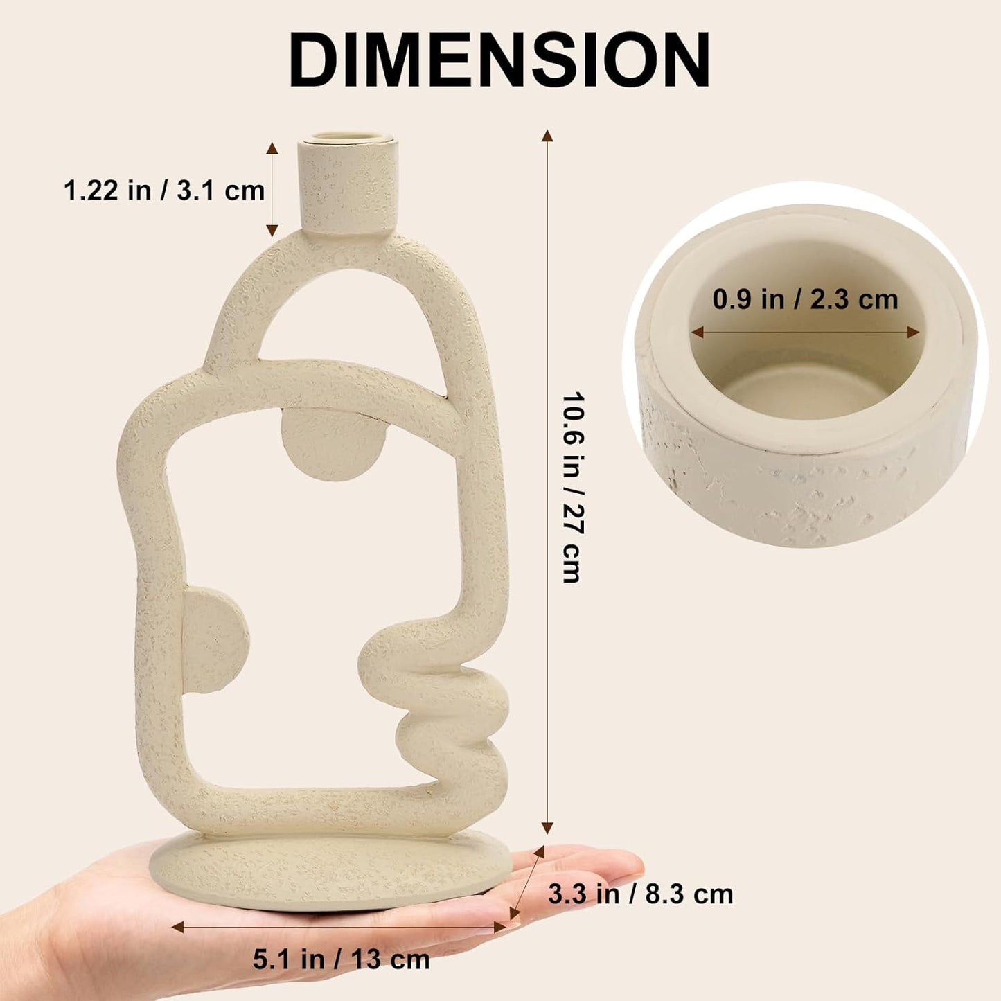 Skiennix Face Decorative Taper Candle Holder - Modern Abstract Design | Beige Tall Centerpiece Decor