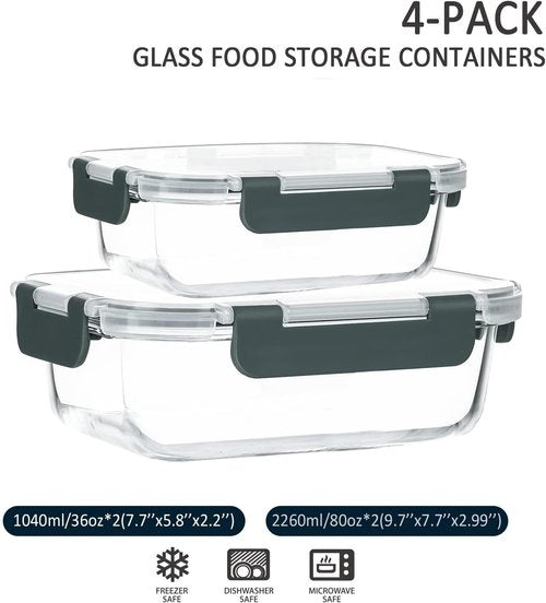 M MCIRCO Glass Food Storage Containers Set - Extra Large 80 oz & 36 oz, Airtight & Versatile for Microwave, Oven, Freezer