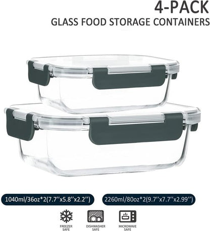 M MCIRCO Extra Large Glass Food Storage Containers Set - 80 oz & 36 oz Airtight, 4 Pack for Baking & Meal Prep