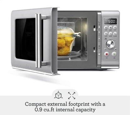 Breville BMO650SIL Microwave Oven - Compact Wave Design with Soft Close - Silver Finish