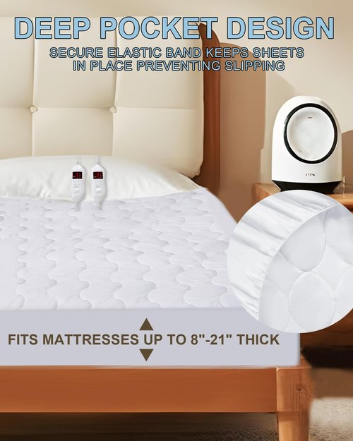 Heated Mattress Pad King Size - Electric Mattress Pad with Dual Control, 8 Heating Settings, Soft Blanket, Bed Warmer, 12-Hour Timer, Heater Sheets, 78" x 80" (Oval White, King)