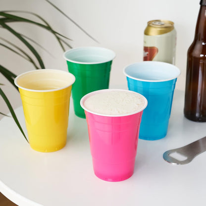 True Party Disposable Plastic Cups - 16 oz Multicolor Set of 24 for Beers, Cocktails & Beverages